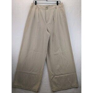 Madewell The Harlow Wide-Leg Khaki Pants Size 12 Lyocell Cotton Linen Blend NWT